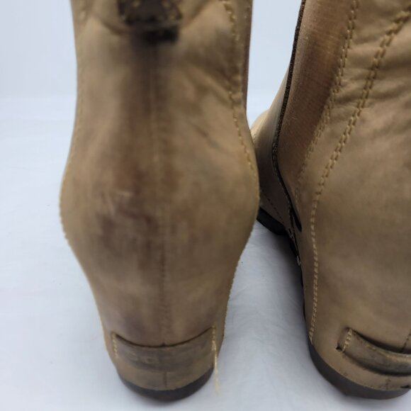 Sorel Womens Leather Lea Wedge‎ Booties Elk Curry Sz 9.5 Mad Max Apocalyptic Tan - Picture 11 of 14